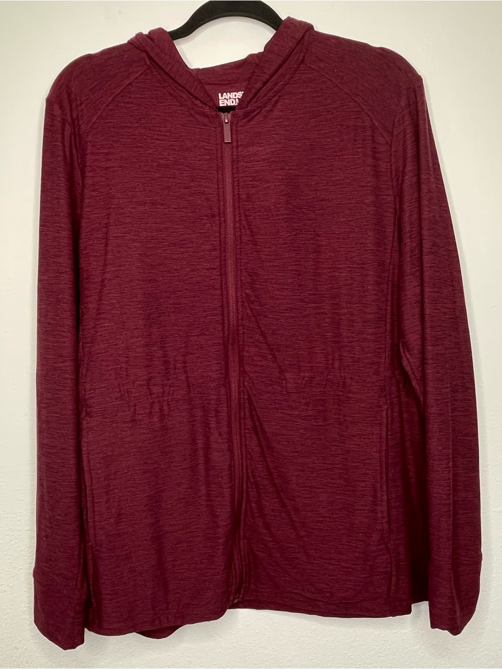 Lands' End Hoodie Maroon Full Zip Modal Cotton Drawstring waist Womens Sz Large